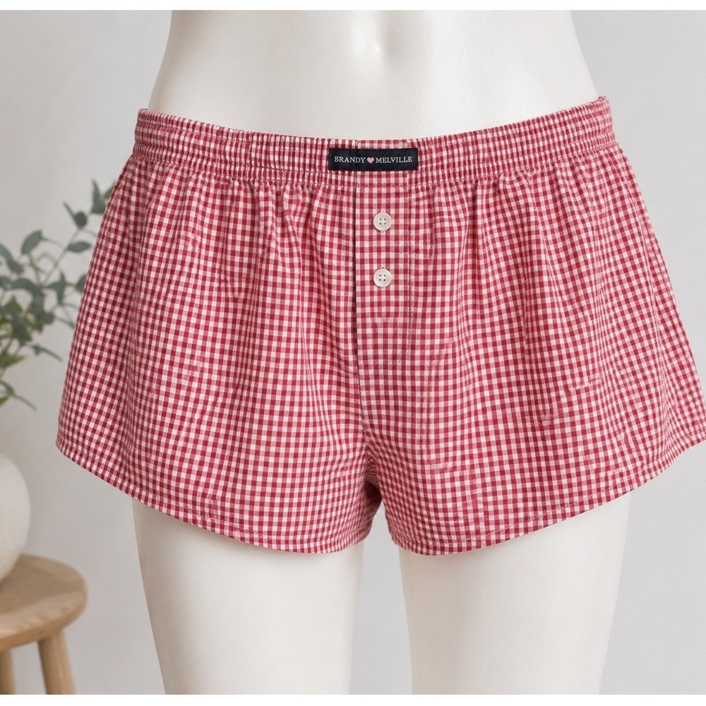Brandy Melville Womens Lounge Shorts Red White Gingham Check One Size